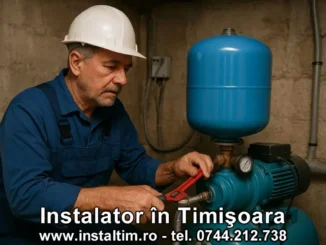 instalator care repara un vas de expansiune la hidrofor
