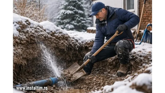 instalator in Timișoara reparaă o conductă spartă de la îngheț