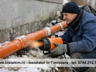 instalator din Timișoara dezgheață o conductă