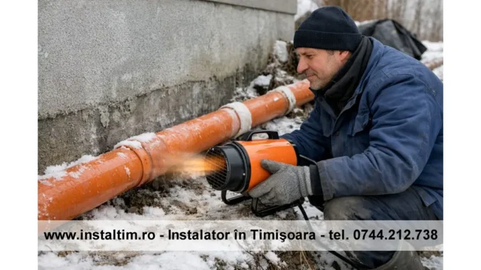 instalator din Timișoara dezgheață o conductă